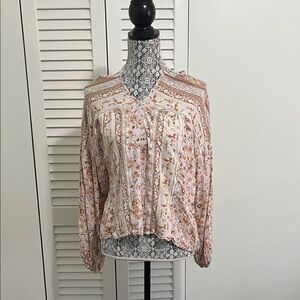 Lovestitch Floral V-Neck Blouse - Peach and Cream